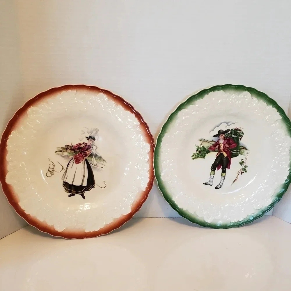Vtg Alfred Meakin set of 2 French Costume 18th Century Porcelain Plates.